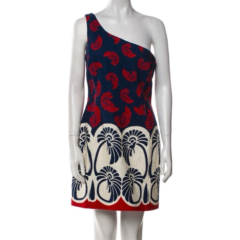 LA DoubleJ One-Shoulder Red and Navy Dress (EUC) L